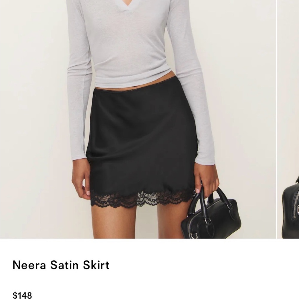 Reformation Neera Satin Mini Skirt - Black